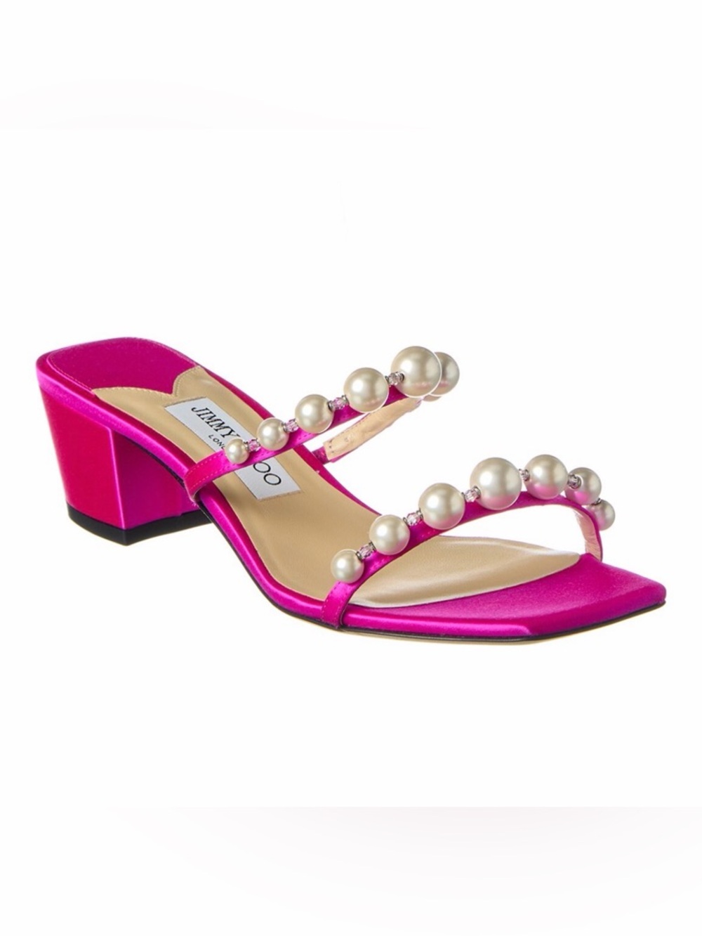 Jimmy Choo Amara 45 Satin Sandal Pink size 38 brand new never worn pearl accent - Picture 3 of 14